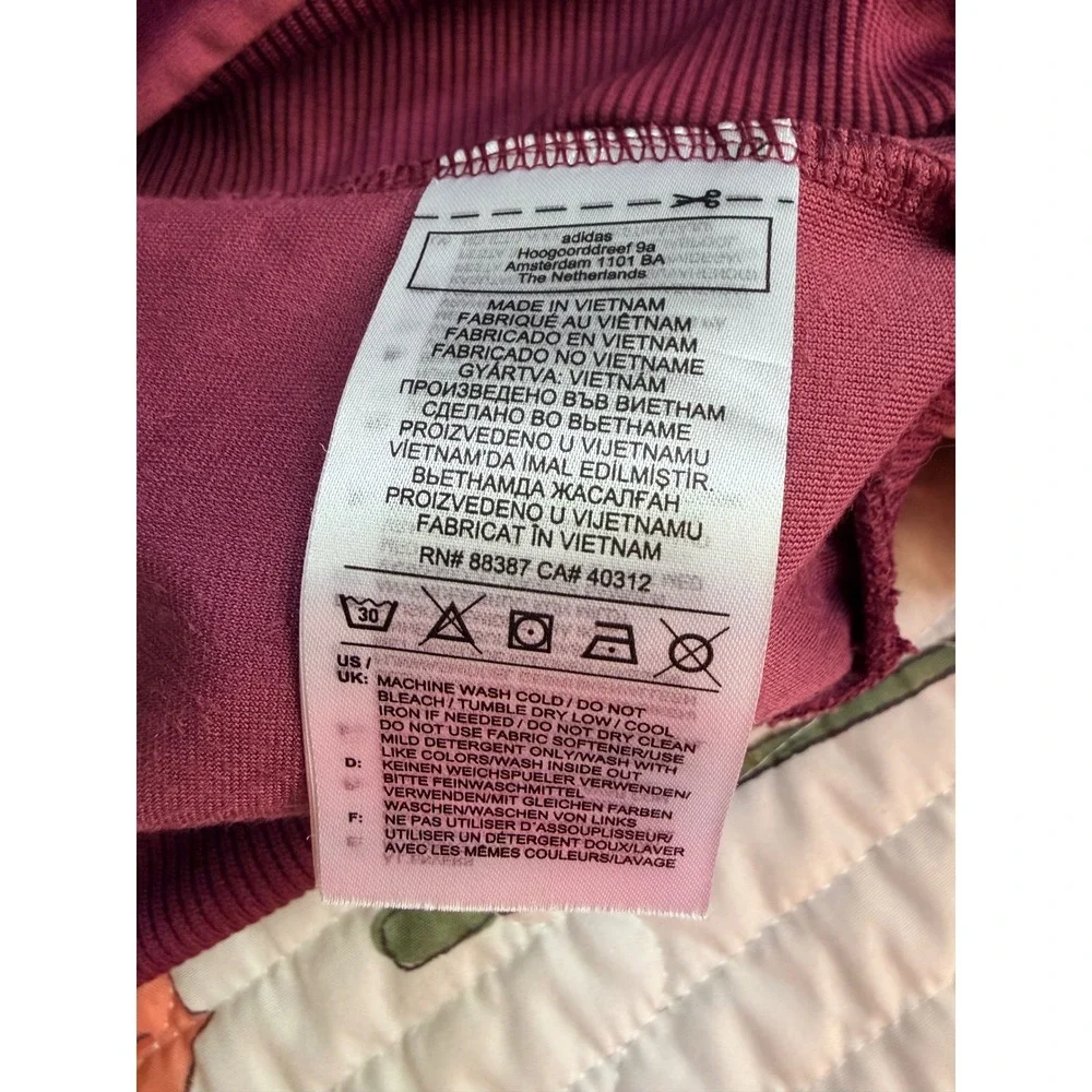 Adidas Velour Hoodie Small Maroon Trefoil Gold Zip Recycled Polyester